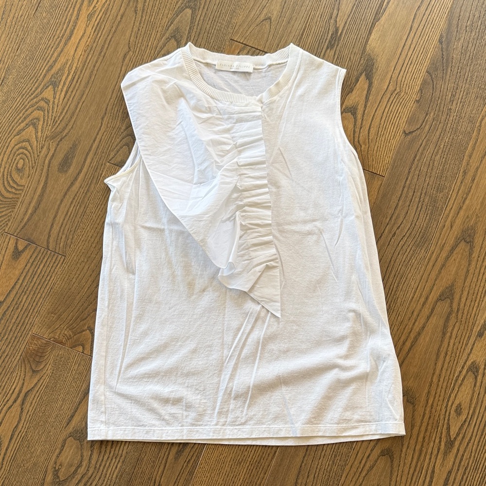 White Ruffle Front Sleeveless Tank Top